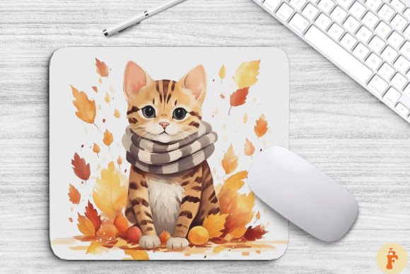 Cute Bengal Cat in Fall Mouse Pad