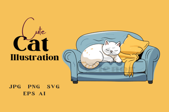 Cute Cat Sleeping on Sofa Illustration Review