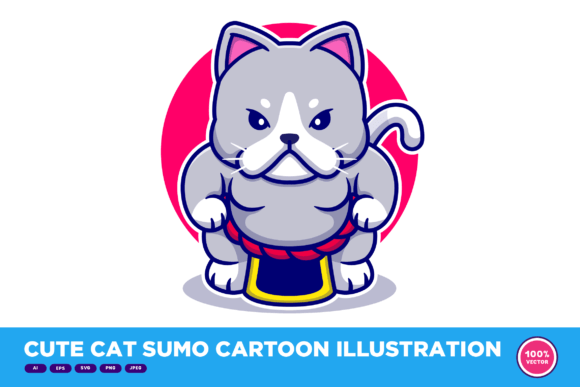 Cute Cat Sumo Cartoon Illustration Review