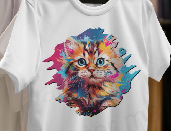 Cute Colorful Cat Png for Embroidery Projects