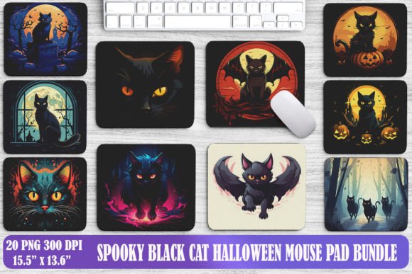Spooky Black Cat Halloween Mouse Pad